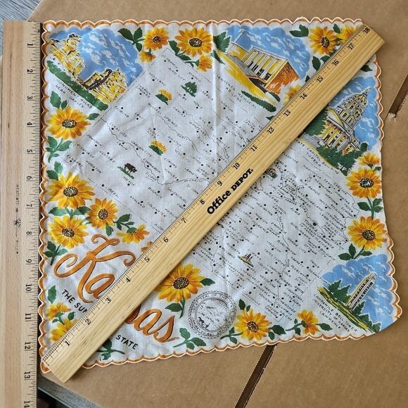 Vintage Hanky Handkerchief KENTUCKY State Capitol Map Sunflower Design Souvenir - Picture 11 of 12